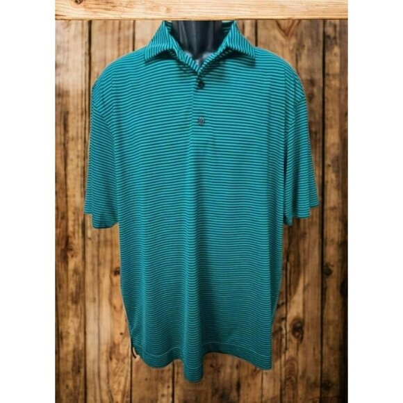 FOOTJOY FJ Men's Green Striped Lisle Golf Polo Large - Picture 1 of 8